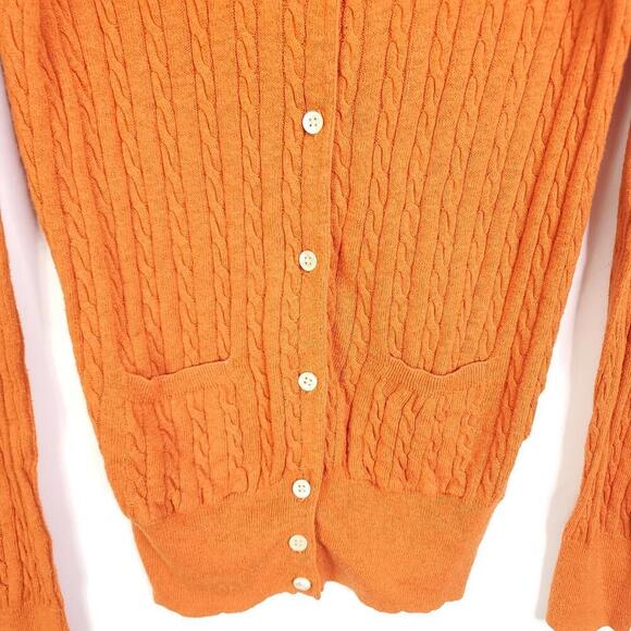 Gap Sweater Womens M Button Up Cardigan Cableknit Pockets Preppy Classic Orange - Picture 4 of 10